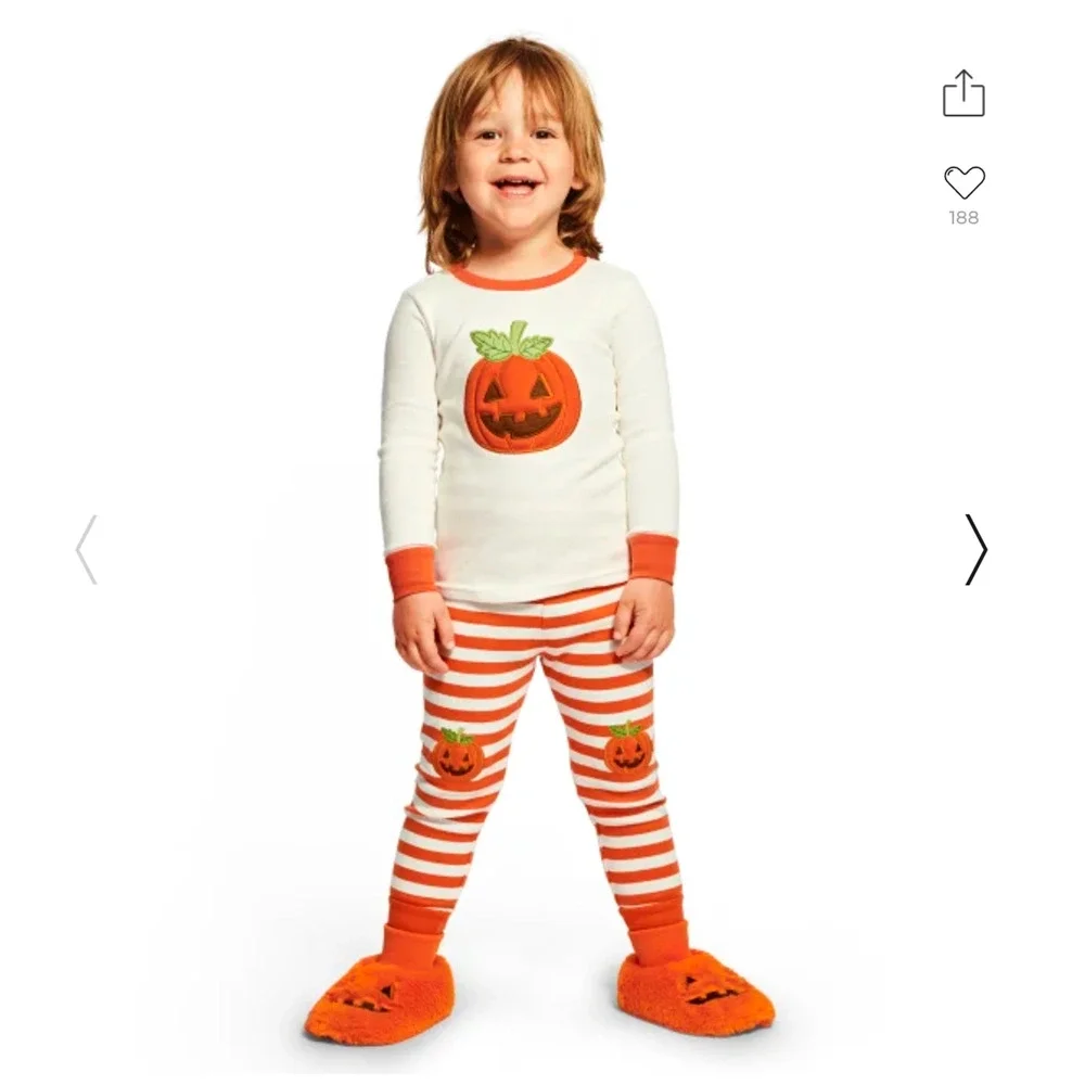 **NWT Gymboree Boys Orange & Ivory Lil' Pumpkin Cotton 2-Piece Pajamas